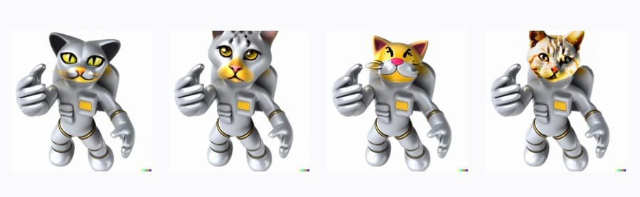 DALL-E2が生成した猫の宇宙飛行士の合成画像