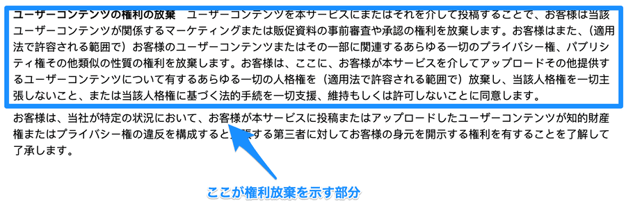 ユーザーコンテンツの権利の放棄