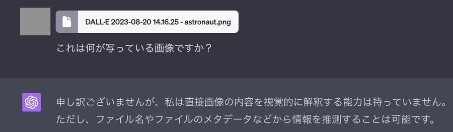 ChatGPTが画像を認識できないという様子