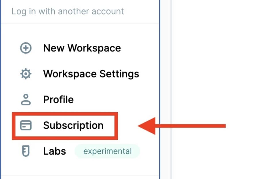 画面左下のメニューから「Subscription」ページにアクセス