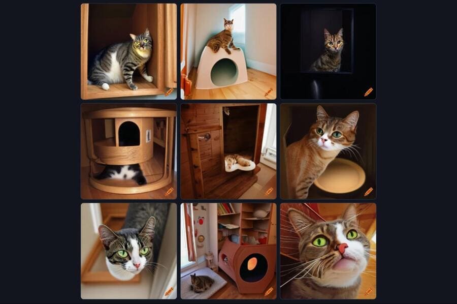 Craiyonで「Cat Space(猫 宇宙)」と入力して生成された画像