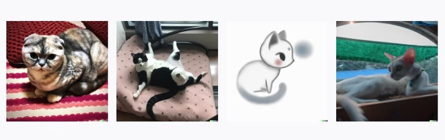 DALL·E 2に日本語で「宇宙船に乗った猫」と入力して生成された画像