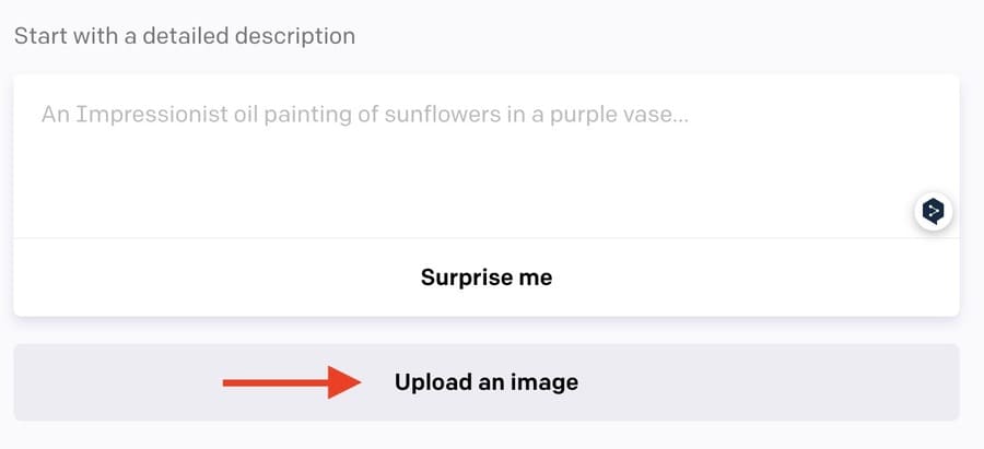 DALL·E 2に画像をアップロードする際はUpload an imageをクリック