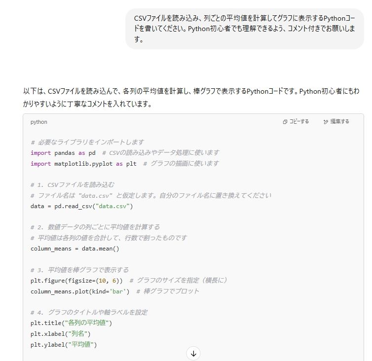 ChatGPTのコード生成例