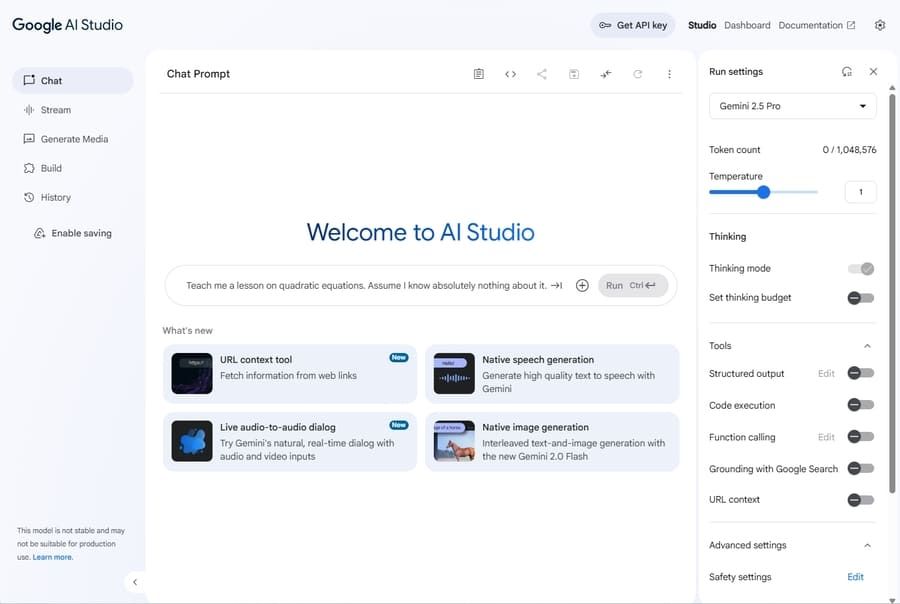 Google AI Studioのチャット画面