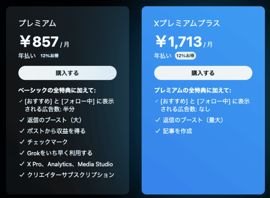 Xサブスクリプション年払い料金