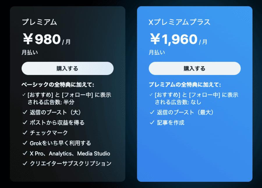Xサブスクリプション月払い料金