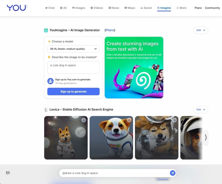 YouChatで利用できるAIツールの画像