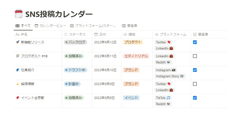 SNS投稿カレンダー
