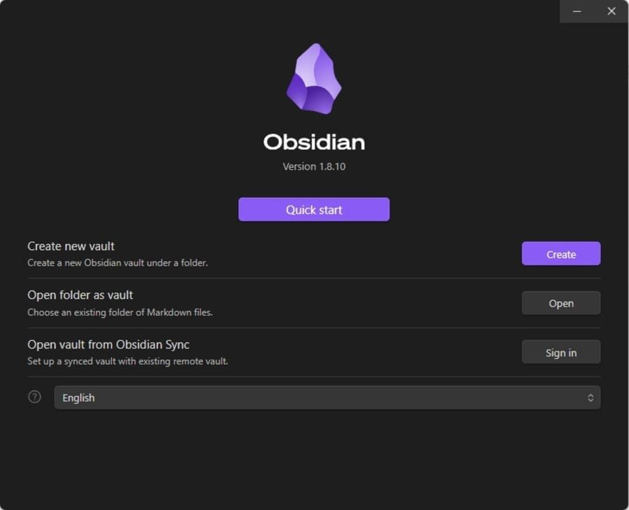 Obsidianの保管庫作成画面