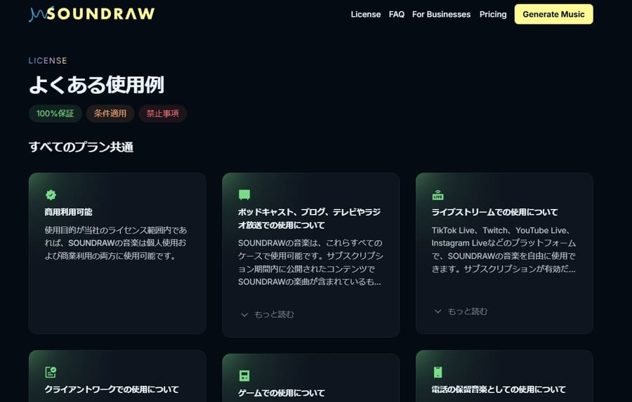 SOUNDRAW ライセンスページ