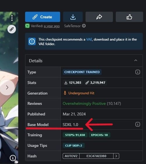 Civitai ベースモデル表記場所