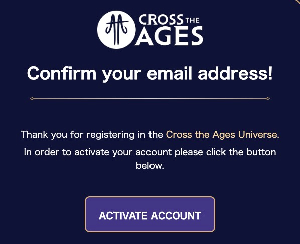 Cross The Agesのアカウント登録最終画面