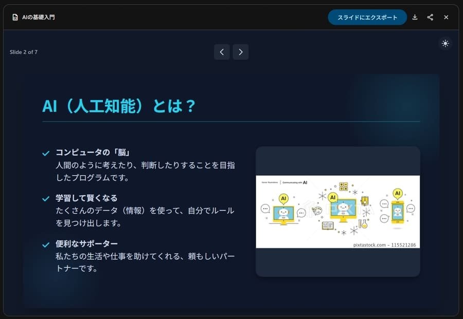 テーマ概要から作成したスライド