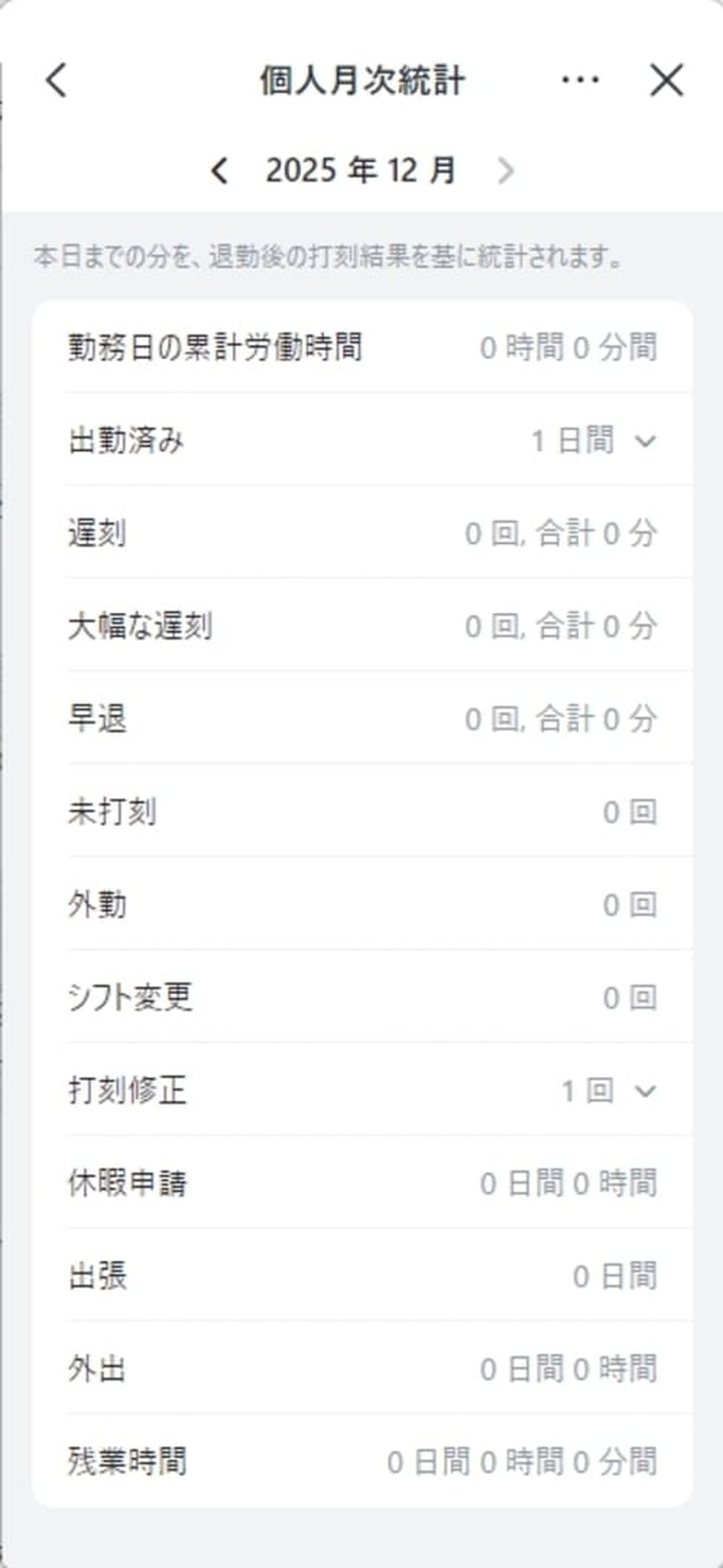Lark勤怠管理の月次データ画面