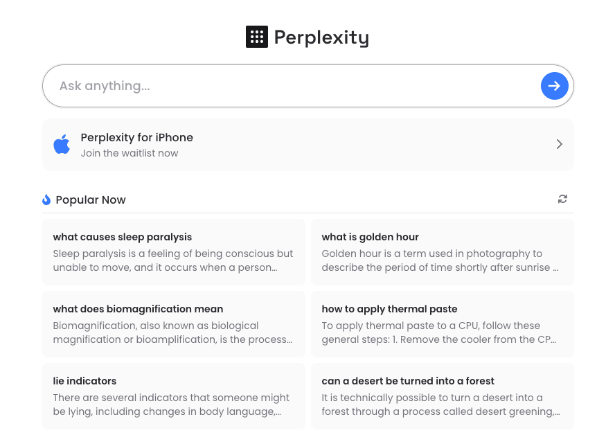 Perplexity AIメイン画面