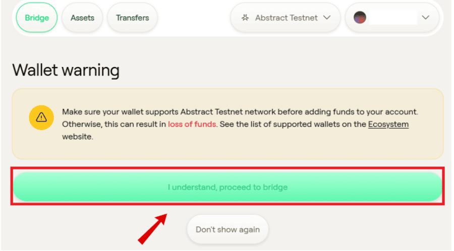 SepoliaからAbstract Testnetへブリッジする