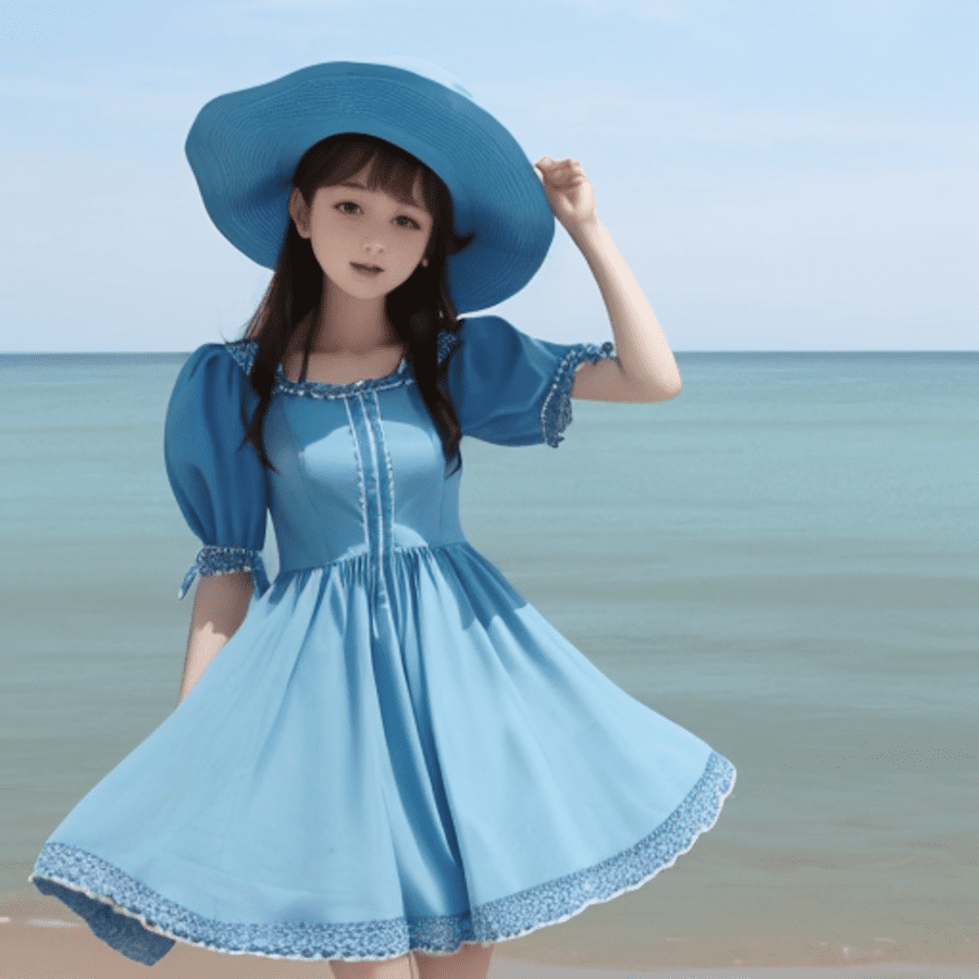 青い服を着た女性