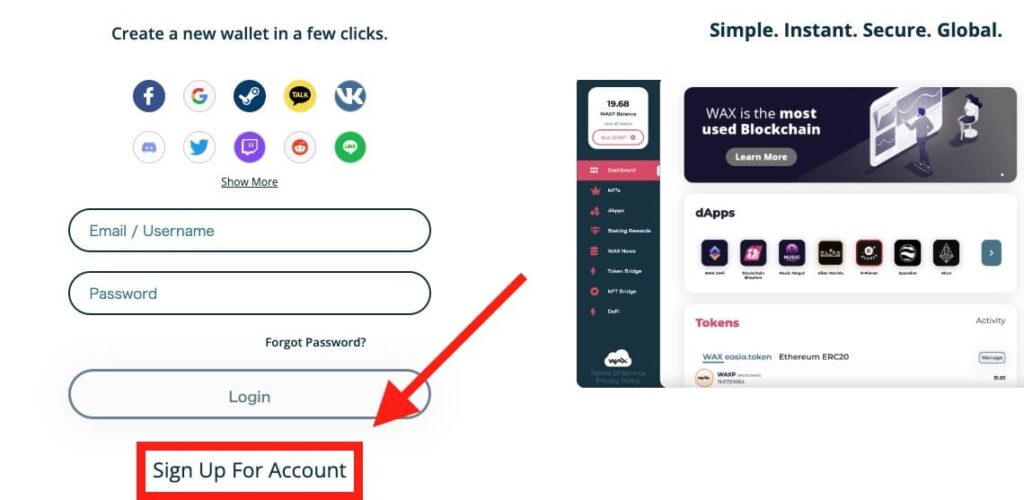 「Sign Up For Account」をクリック