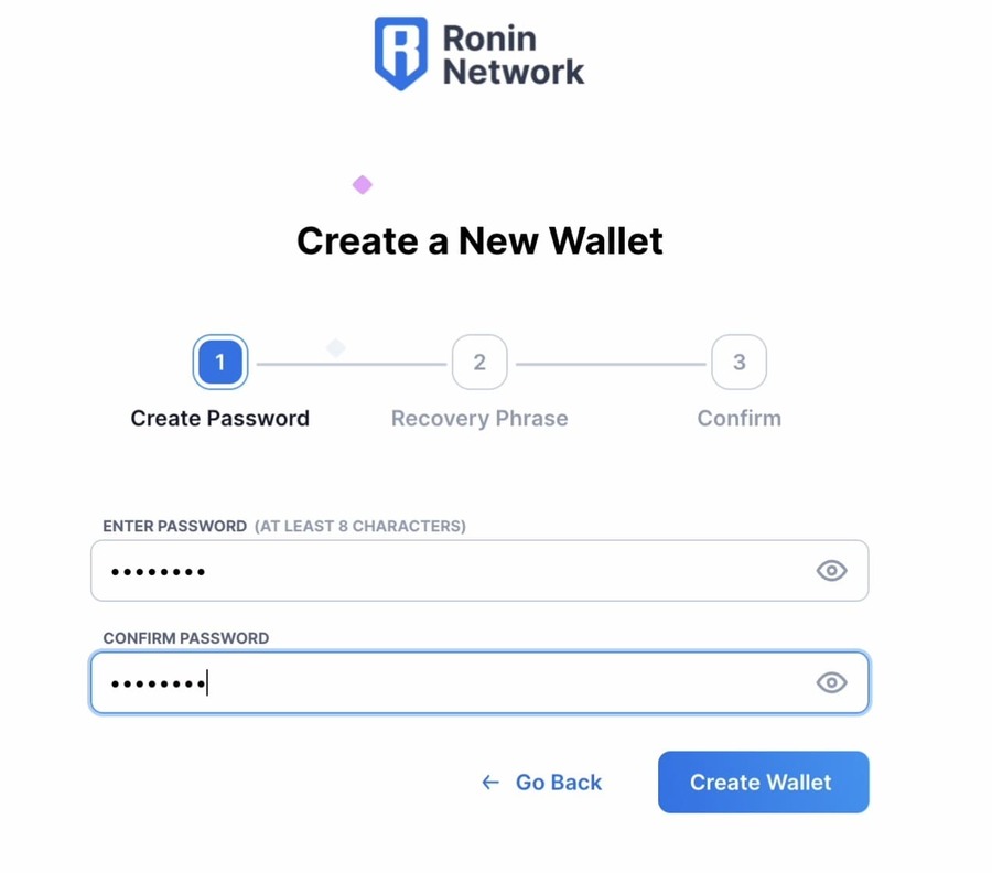 パスワードを入力して「Create Wallet」をクリック