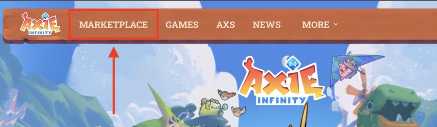 Axie Infinity公式サイトから「Marketplace」にアクセス