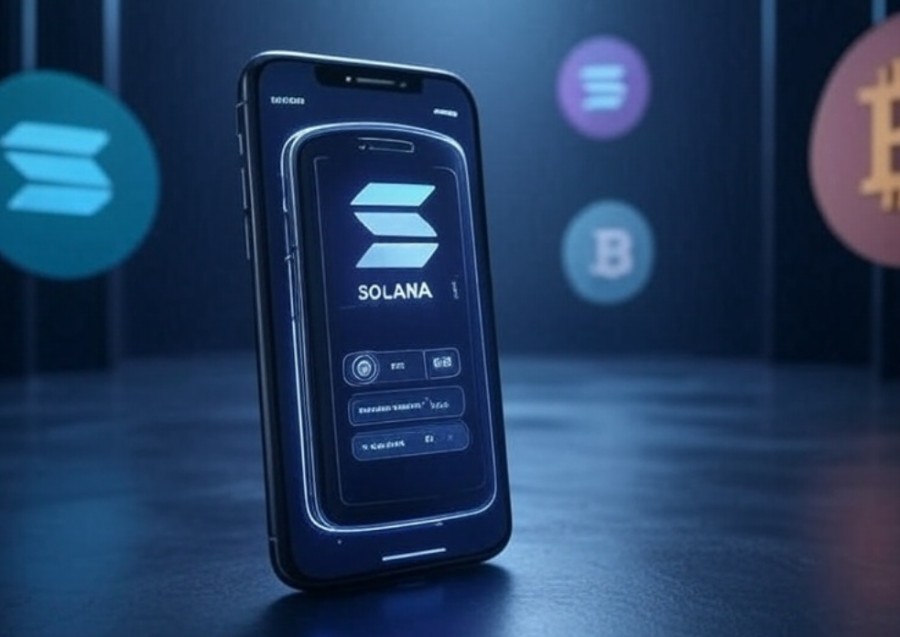 スマートフォン画面にSolana対応を示すBest Walletアプリのインターフェイスが表示されている画像