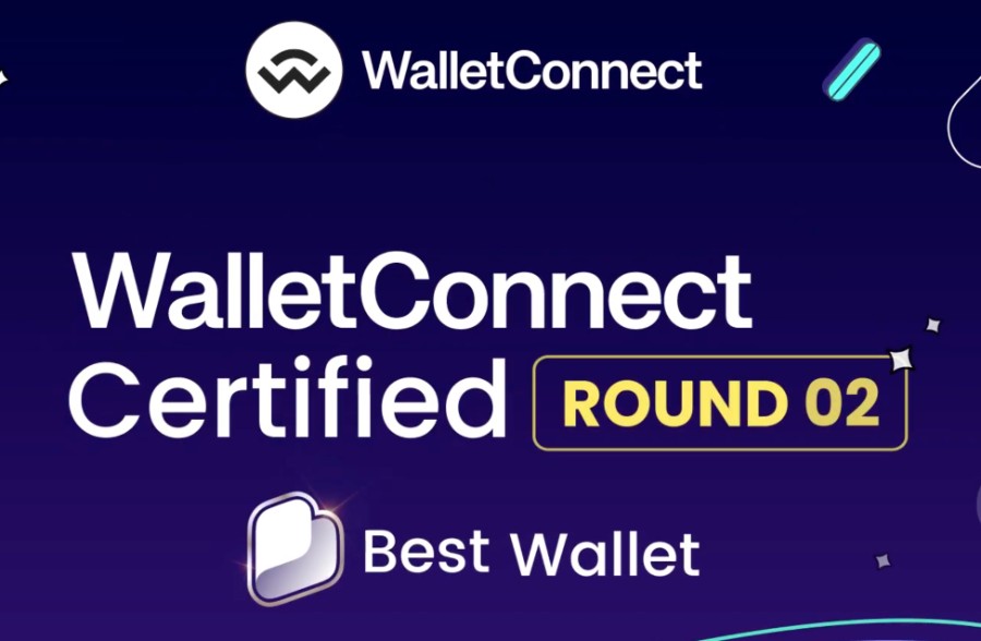 WalletConnect Certified認証バナーとBest Walletのロゴが表示されたデザイン