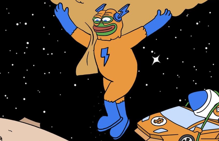 Altテキスト:ミームのぺぺが宇宙を飛んでいる様子。