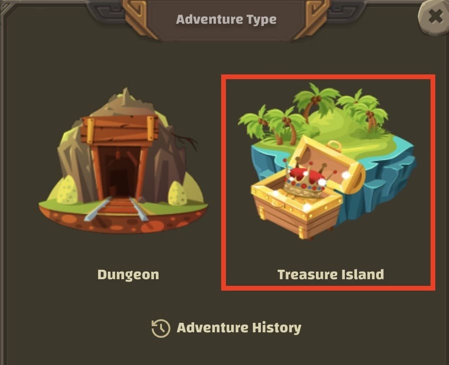 Treasure Islandを攻略するには、Adventureタイプの選択ページで「Treasure Island」
