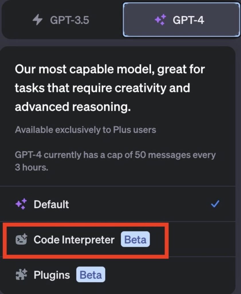 GPT-4でCode Interpreterを選んだあと、ファイルをアップロード