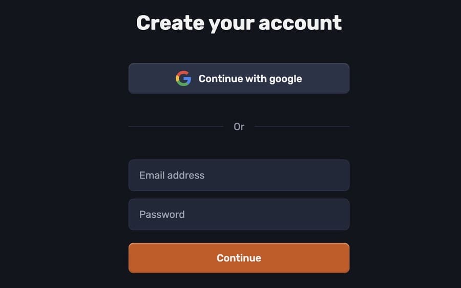 Craiyonに登録するメールアドレスと新しいパスワードを入力して「Continue」をクリック
