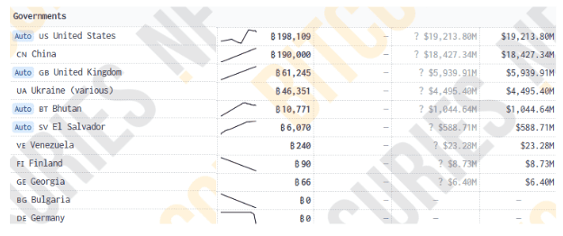 bitcoin held by goverments 20250207