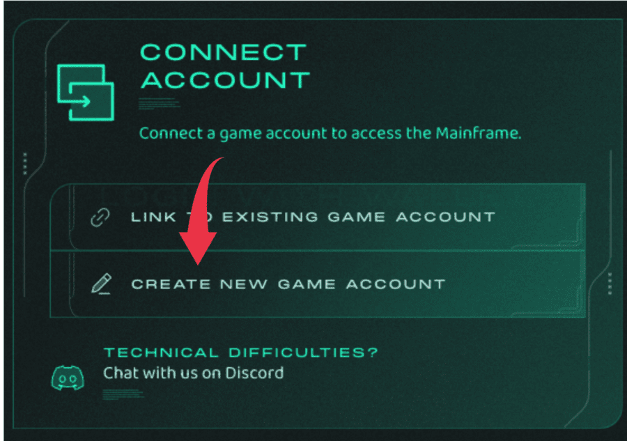 ウォレットが連携できたら「CREATE NEW GAME ACCOUNT」をクリック