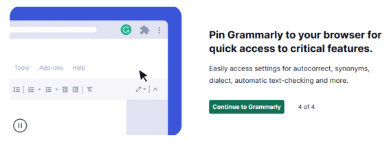 「Continue to Grammarly」をクリックすれば準備完了