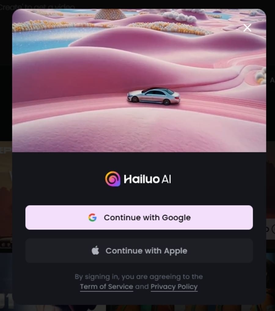 Hailuo AIログイン画面