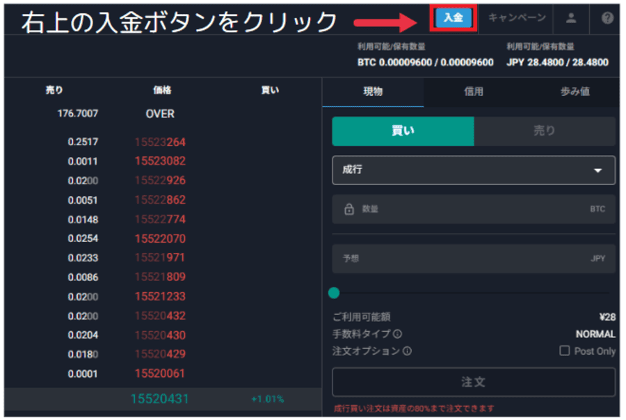 日本円の入金・ETHを購入