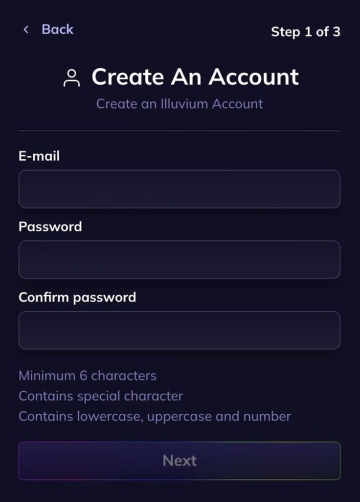 登録するメールアドレスとパスワードを入力したら「Next」をクリック