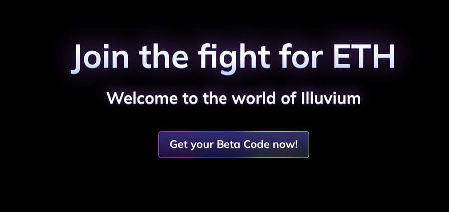 Illuvium公式サイトにアクセスして、トップページの「Get your Beta Code now!」をクリック