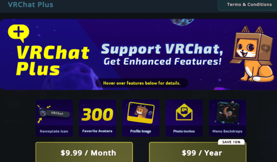 VRChat Plusの登録画面