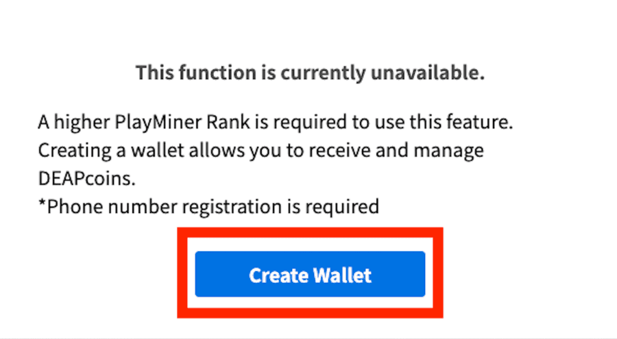 「Create Wallet」をクリック