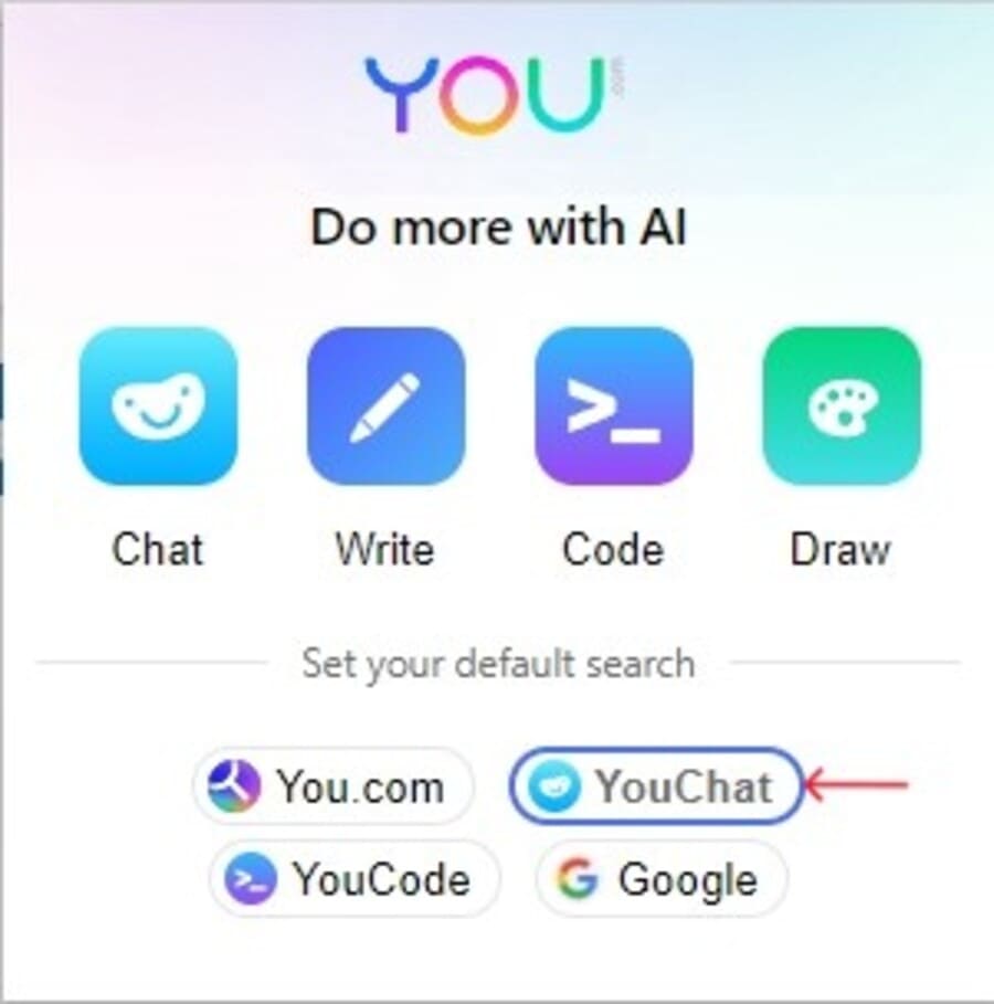 YouChatをデフォルトの検索エンジンにするボタン