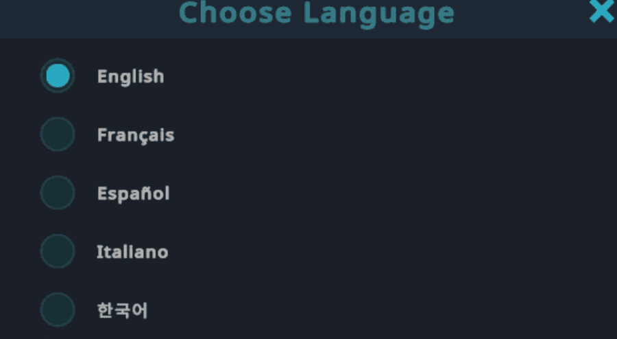 VRChatの言語選択画面