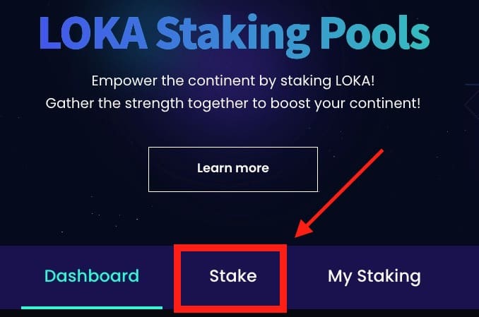 League of Kingdomsのステーキングページにアクセスしたら「Stake」をクリック