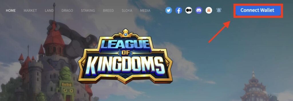 League of Kingdoms画面右上の「Connect Wallet」をクリック