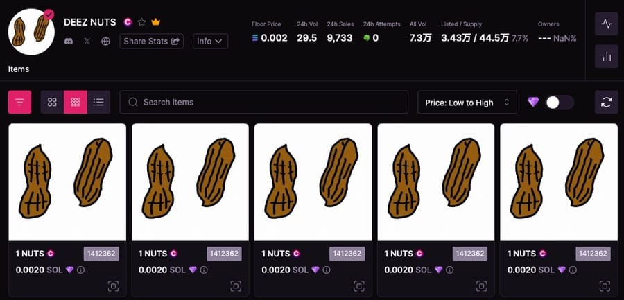 見た目が同じのNFTコレクション「DEEZ NUTS」