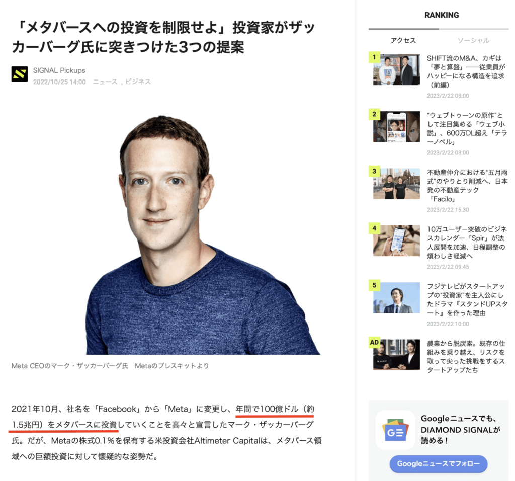 ザッカーバーグの投資について