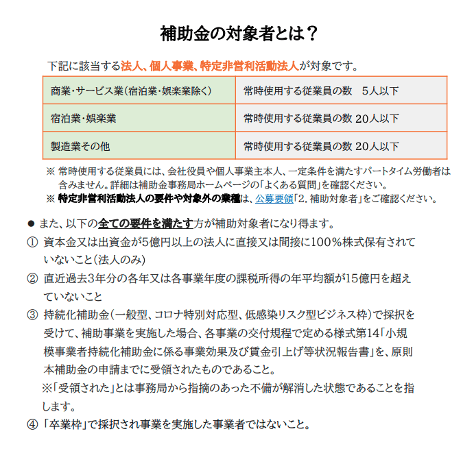 小規模事業事業補助金の対象