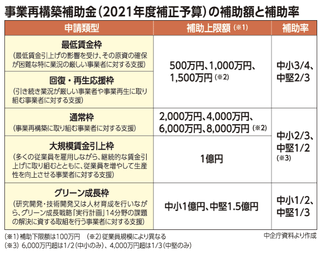 事業再構築補助金には5つの枠