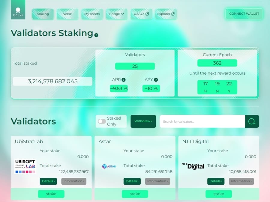 Oasysのステーキングページ