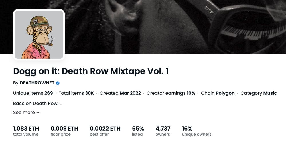 OpenSeaで販売されているDogg on it: Death Row Mixtape Vol. 1コレクション